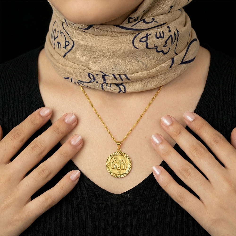 HilalHaven Allah Calligraphy Gold Round Pendant Necklace——Cultural Mindful Jewelry - image 4