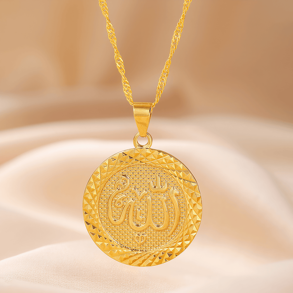 HilalHaven Allah Calligraphy Gold Round Pendant Necklace——Cultural Mindful Jewelry - image 2