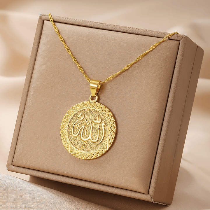 HilalHaven Allah Calligraphy Gold Round Pendant Necklace——Cultural Mindful Jewelry - image 3