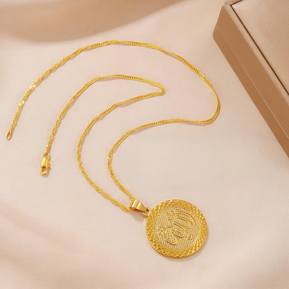 HilalHaven Allah Calligraphy Gold Round Pendant Necklace——Cultural Mindful Jewelry - image 1