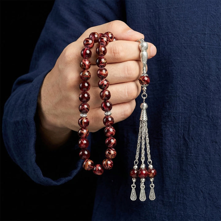 HilalHaven 10mm Round Multicolor Glass 33 Beads Tasbih——Handcrafted Cultural Prayer Beads - image 5