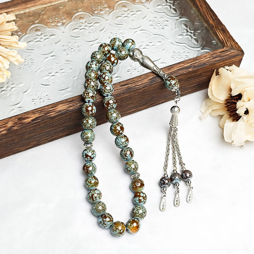 HilalHaven 10mm Round Multicolor Glass 33 Beads Tasbih——Handcrafted Cultural Prayer Beads - Lake Blue Speckled - image 8