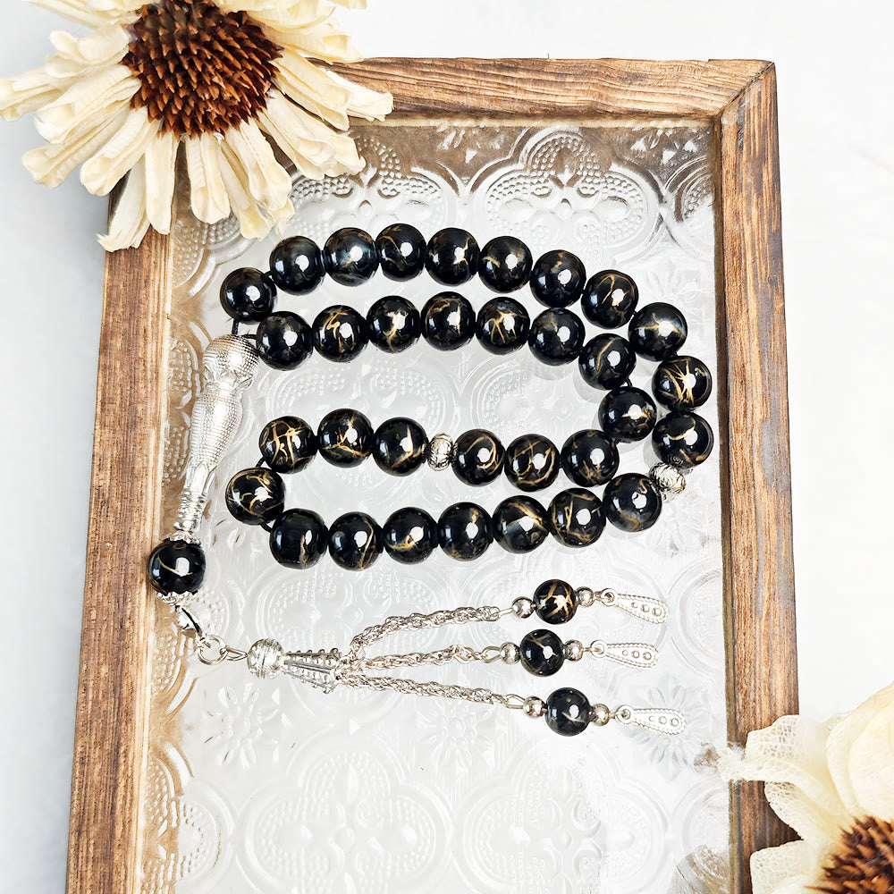 HilalHaven 10mm Round Multicolor Glass 33 Beads Tasbih——Handcrafted Cultural Prayer Beads - Graphite - image 9