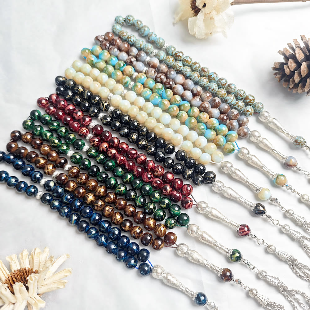 HilalHaven 10mm Round Multicolor Glass 33 Beads Tasbih——Handcrafted Cultural Prayer Beads - image 1