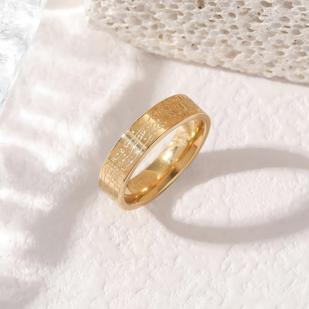HilalHaven Sacred Arabic Calligraphy Fixed Size Titanium Steel Ring - Golden - US 10 - image 1