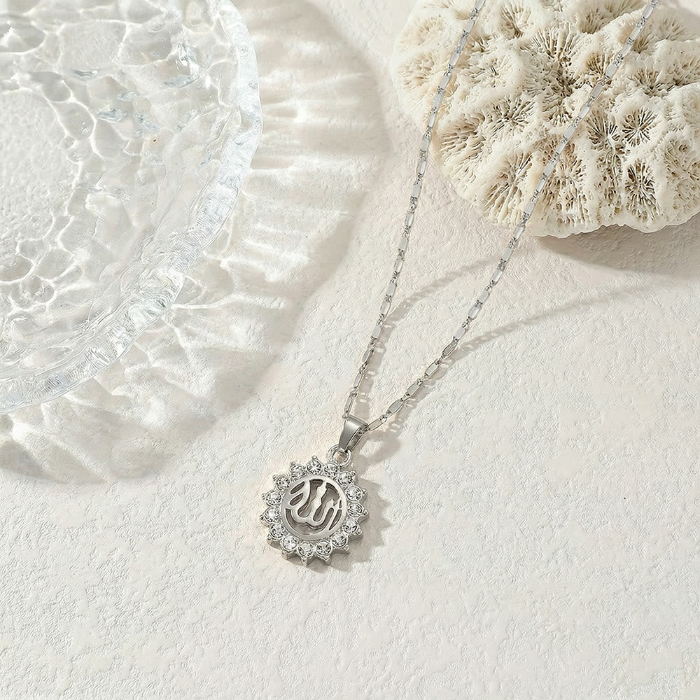 FREE Today: Allah Sacred Arabic Calligraphy Sunburst Pendant Necklace - Silver - image 2