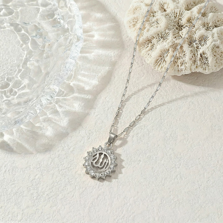 HilalHaven Allah Sacred Arabic Calligraphy Sunburst Pendant Necklace - Silver - image 2