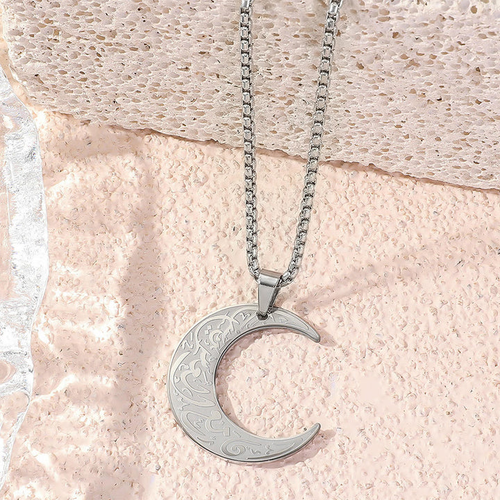 HilalHaven Crescent Moon Sacred Arabic Calligraphy Necklace - Silver - image 3