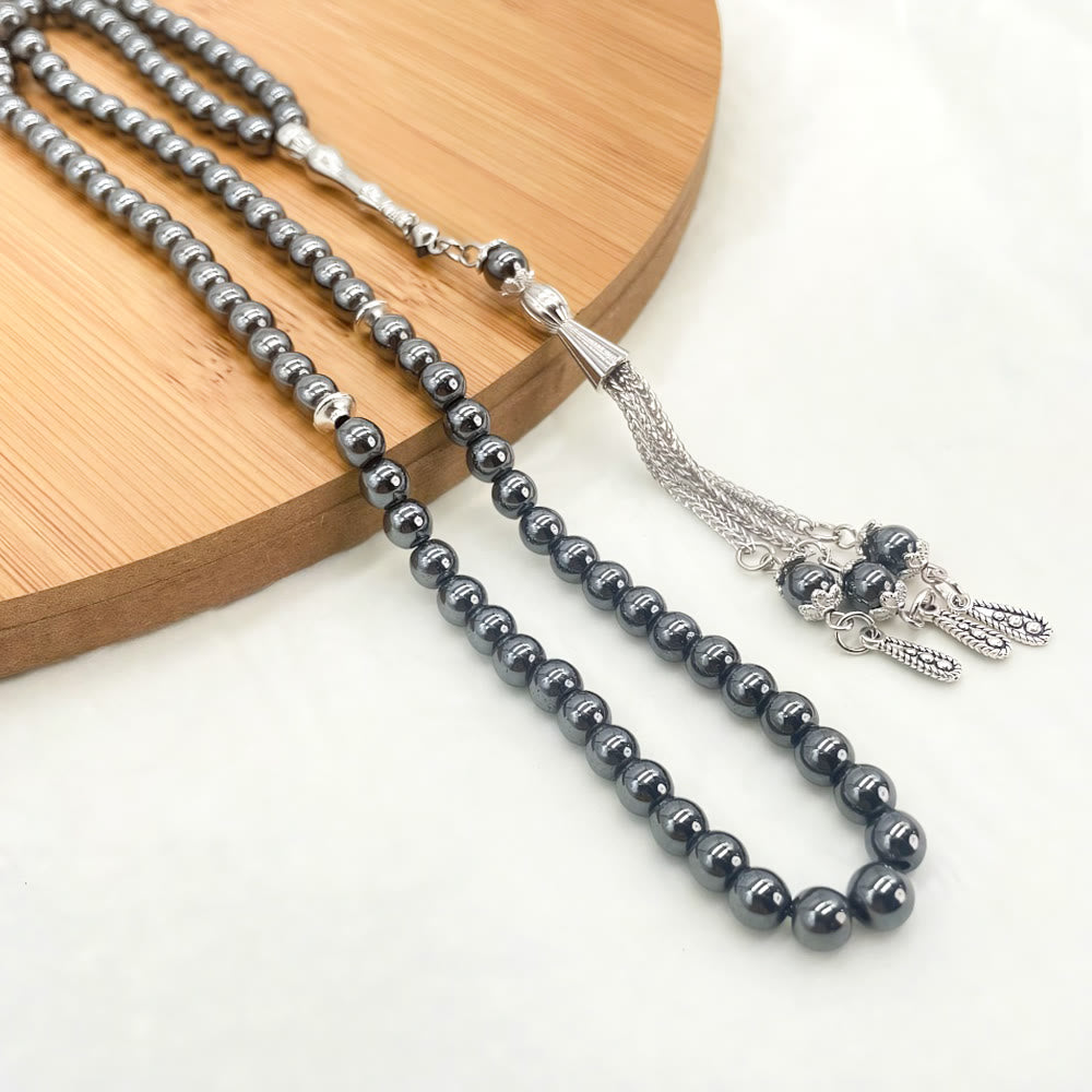 HilalHaven 6mm Round Black Hematite 99 Beads Tasbih — Handcrafted Cultural Prayer Beads - image 1