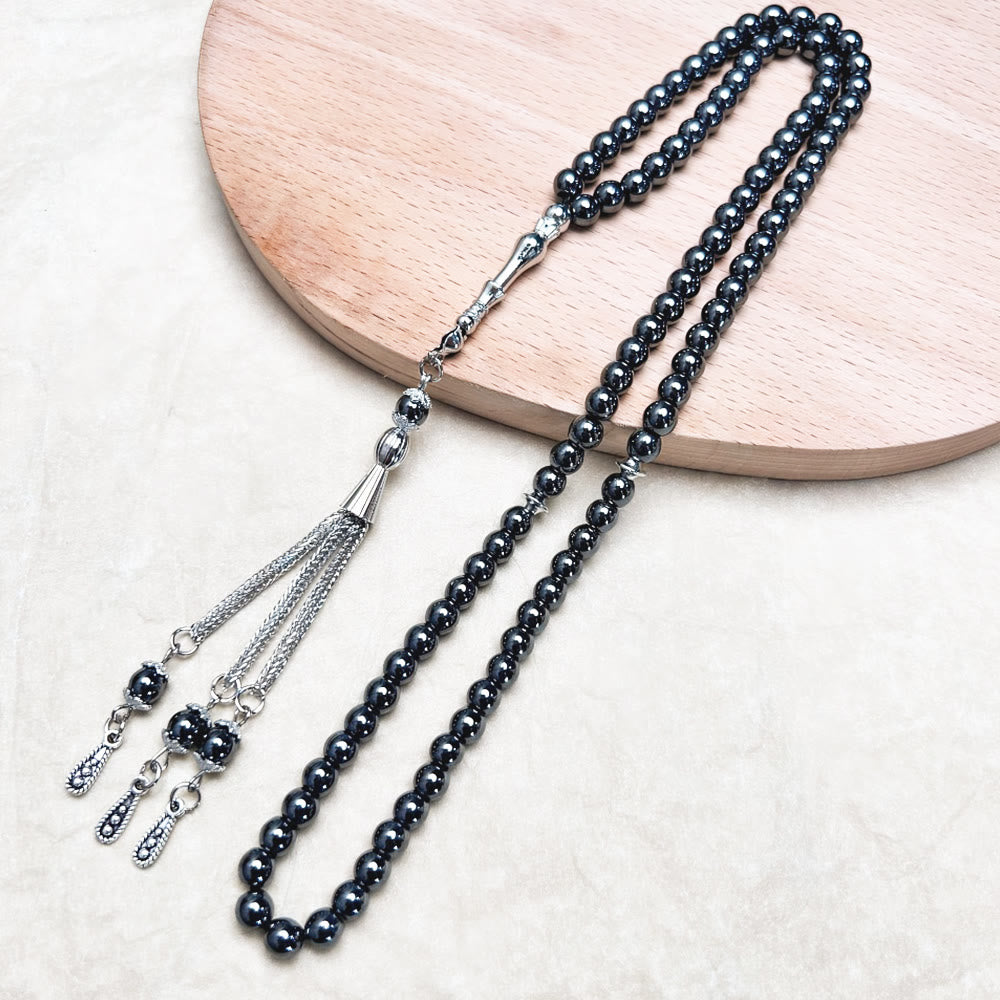 HilalHaven 6mm Round Black Hematite 99 Beads Tasbih — Handcrafted Cultural Prayer Beads - Black - image 3