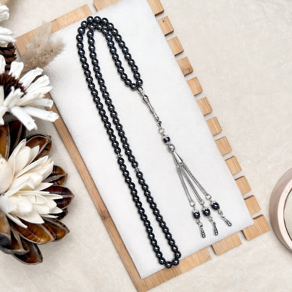 HilalHaven 6mm Round Black Hematite 99 Beads Tasbih — Handcrafted Cultural Prayer Beads - image 0