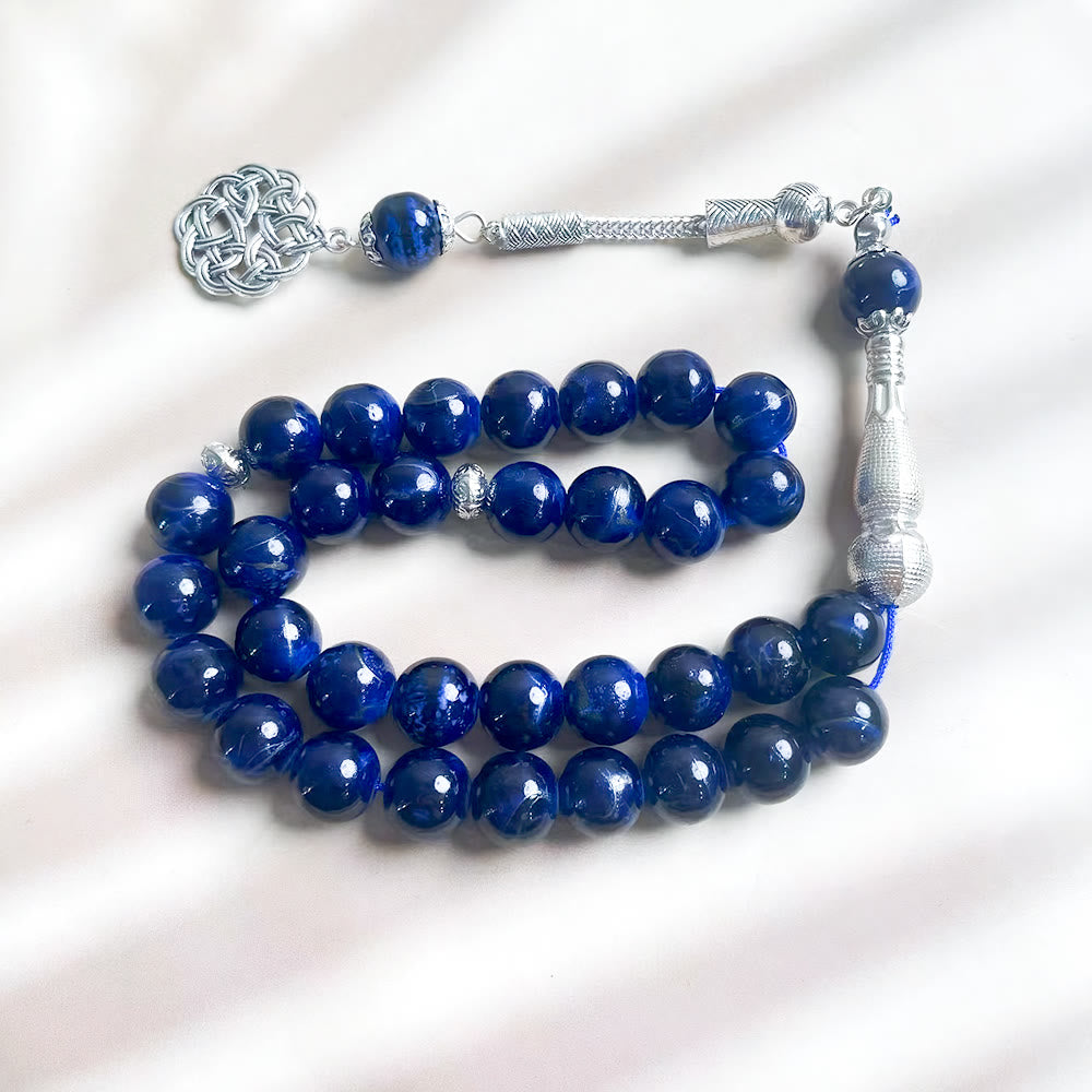 HilalHaven 10mm Round Glass 33 Beads Tasbih — Handcrafted Cultural Prayer Beads with Knot - Dark Blue - image 2