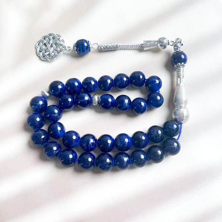 HilalHaven 10mm Round Glass 33 Beads Tasbih — Handcrafted Cultural Prayer Beads with Knot - Dark Blue - image 2