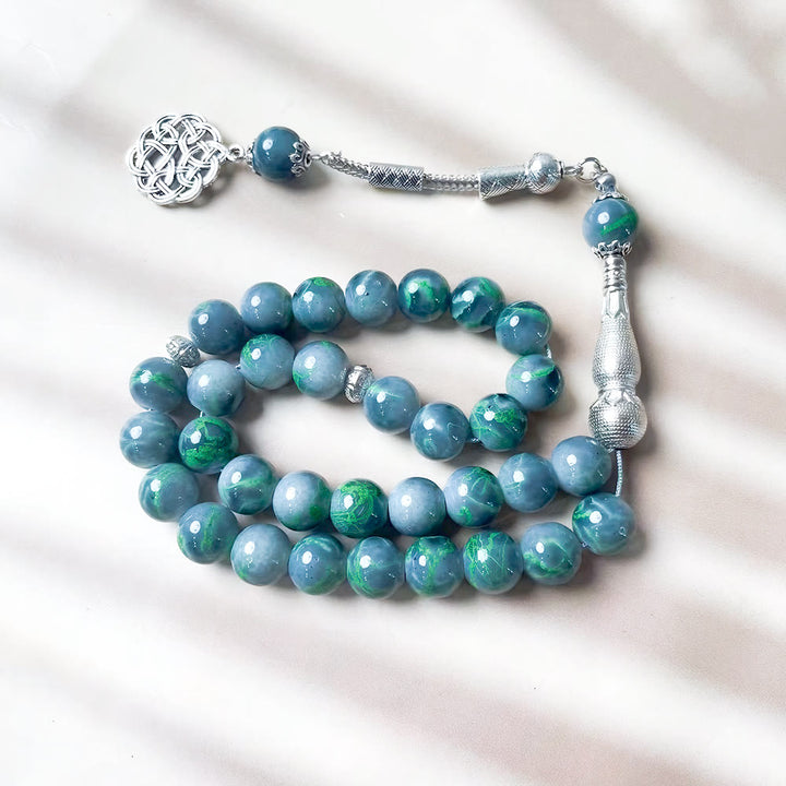 HilalHaven 10mm Round Glass 33 Beads Tasbih — Handcrafted Cultural Prayer Beads with Knot - Green - image 3