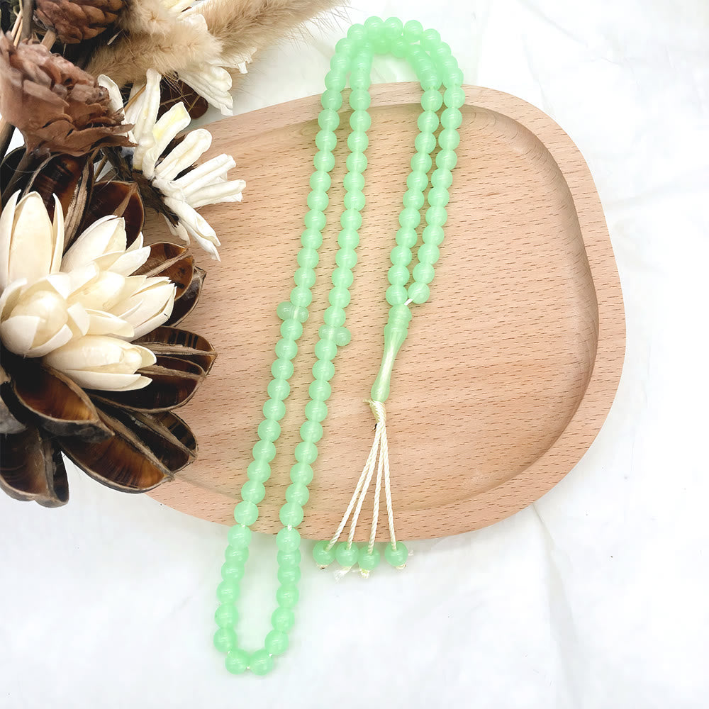 ilalHaven 12mm Round Green Resin 33/99 Beads Tasbih — Luminous Glow-in-the-Dark Handcrafted Prayer Beads - image 0