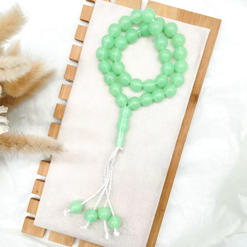 FREE TODAY: 12mm Round Green Acrylic 33/99 Beads Tasbih — Luminous Glow-in-the-Dark Handcrafted Prayer Beads - 33-Beads Tasbih( Beads Size 12mm) - image 0