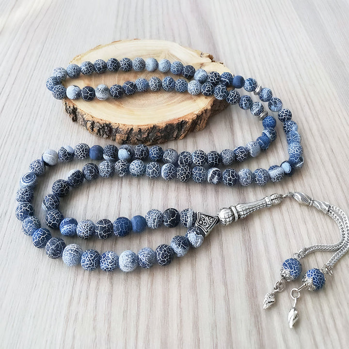HilalHaven 8mm Round Crackle Blue Agate 99 Beads Tasbih — Handcrafted Cultural Prayer Beads - Dark Blue - image 0
