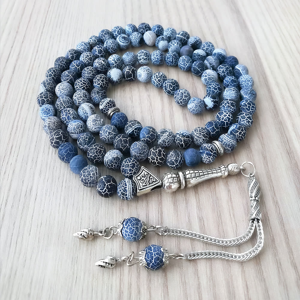 HilalHaven 8mm Round Crackle Blue Agate 99 Beads Tasbih — Handcrafted Cultural Prayer Beads - image 2