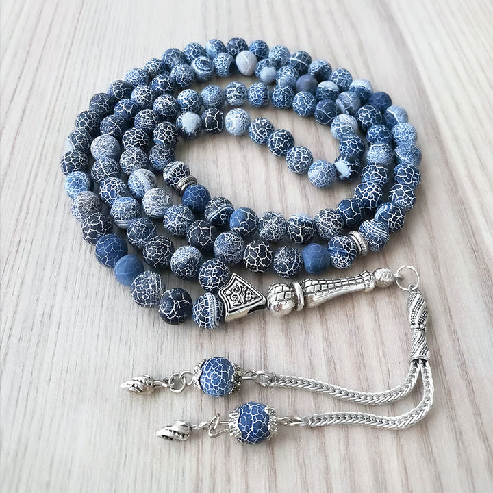 HilalHaven 8mm Round Crackle Blue Agate 99 Beads Tasbih — Handcrafted Cultural Prayer Beads - image 2