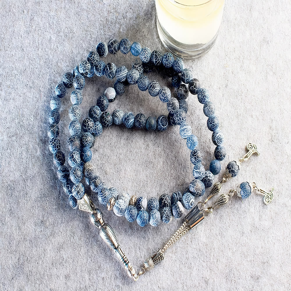 HilalHaven 8mm Round Crackle Blue Agate 99 Beads Tasbih — Handcrafted Cultural Prayer Beads - image 1