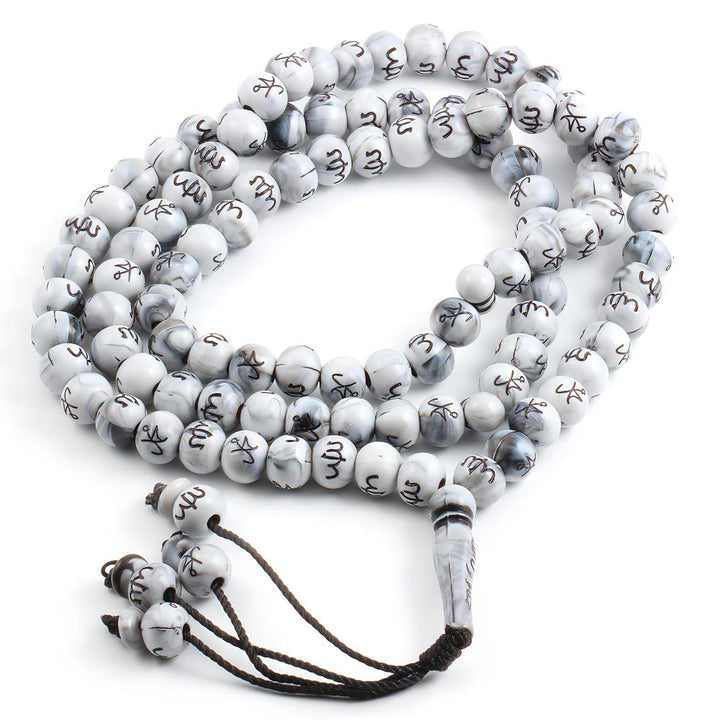 HilalHaven 8mm Round Marbled Resin 99 Beads Tasbih — Handcrafted Arabic Calligraphy Cultural Prayer Beads - image 8