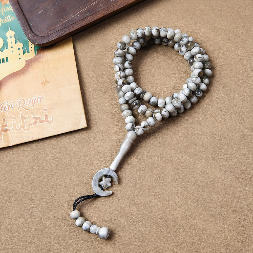HilalHaven 99-Bead Crescent Moon Tasbih——Hand Polished Islamic Prayer Beads - Gray - image 1