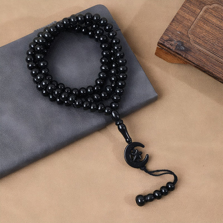 HilalHaven 99-Bead Crescent Moon Tasbih——Hand Polished Islamic Prayer Beads - Black - image 3