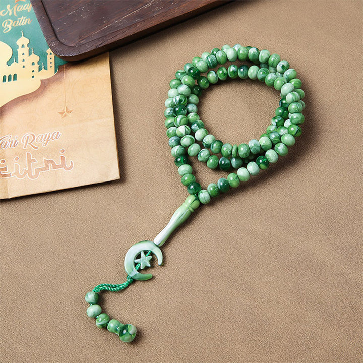 HilalHaven 99-Bead Crescent Moon Tasbih——Hand Polished Islamic Prayer Beads - Green - image 4