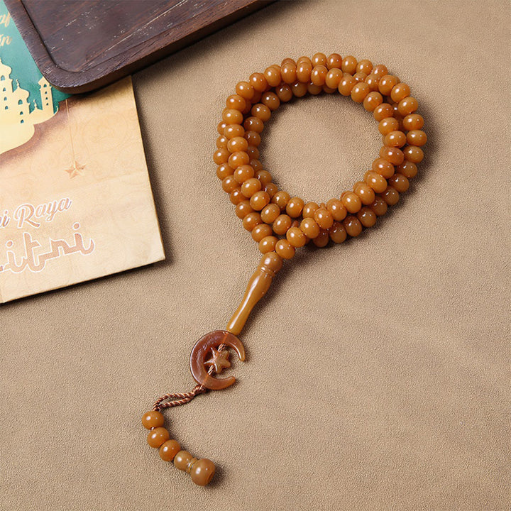 HilalHaven 99-Bead Crescent Moon Tasbih——Hand Polished Islamic Prayer Beads - Khaki - image 8