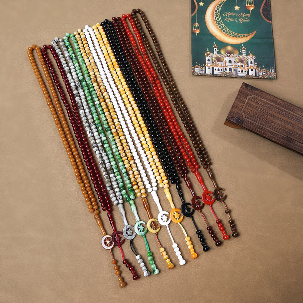 HilalHaven 99-Bead Crescent Moon Tasbih——Hand Polished Islamic Prayer Beads - image 11