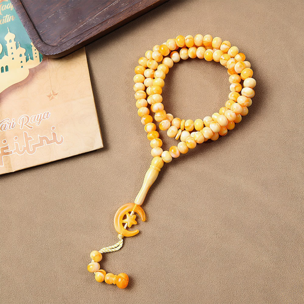 HilalHaven 99-Bead Crescent Moon Tasbih——Hand Polished Islamic Prayer Beads - Light Yellow - image 2