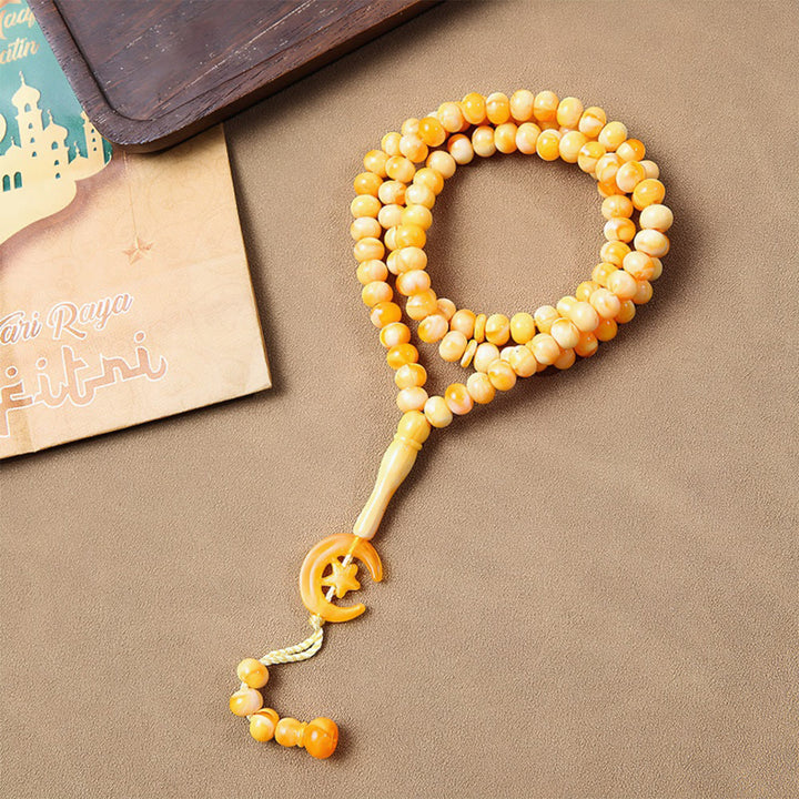 HilalHaven 99-Bead Crescent Moon Tasbih——Hand Polished Islamic Prayer Beads - Light Yellow - image 2
