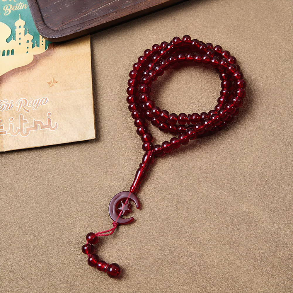 HilalHaven 99-Bead Crescent Moon Tasbih——Hand Polished Islamic Prayer Beads - Burgundy - image 7