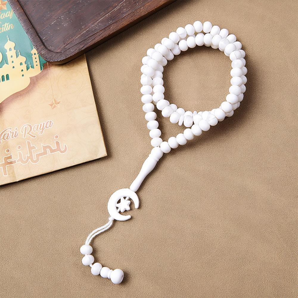 HilalHaven 99-Bead Crescent Moon Tasbih——Hand Polished Islamic Prayer Beads - White - image 10