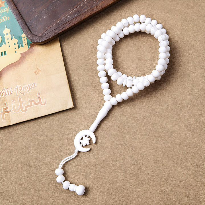 HilalHaven 99-Bead Crescent Moon Tasbih——Hand Polished Islamic Prayer Beads - White - image 10