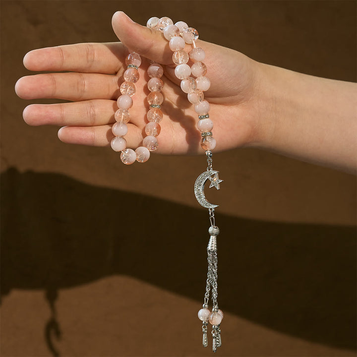 HilalHaven 10mm Round Ice-Crack Glass 33 Beads Tasbih — Handcrafted Cultural Prayer Beads with Moon Star Tassel - image 14