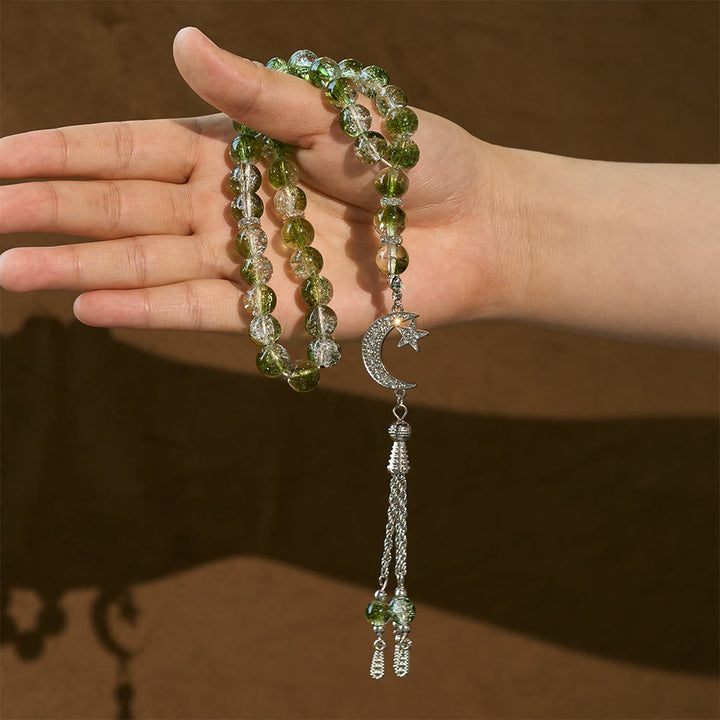 HilalHaven 10mm Round Ice-Crack Glass 33 Beads Tasbih — Handcrafted Cultural Prayer Beads with Moon Star Tassel - image 20