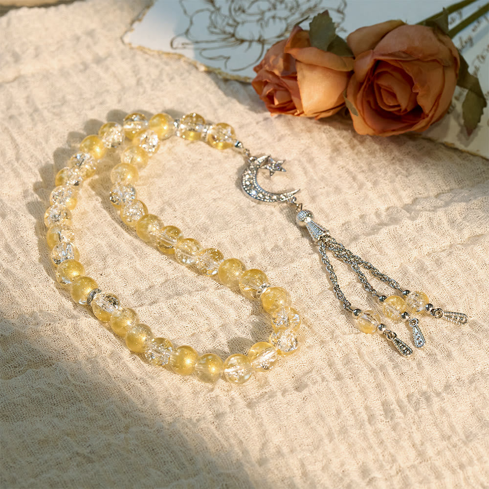 HilalHaven 10mm Round Ice-Crack Glass 33 Beads Tasbih — Handcrafted Cultural Prayer Beads with Moon Star Tassel - image 10