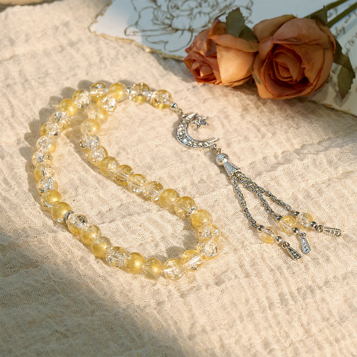 HilalHaven 10mm Round Ice-Crack Glass 33 Beads Tasbih — Handcrafted Cultural Prayer Beads with Moon Star Tassel - image 10