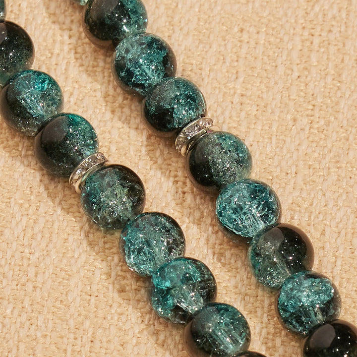 HilalHaven 10mm Round Ice-Crack Glass 33 Beads Tasbih — Handcrafted Cultural Prayer Beads with Moon Star Tassel - image 3