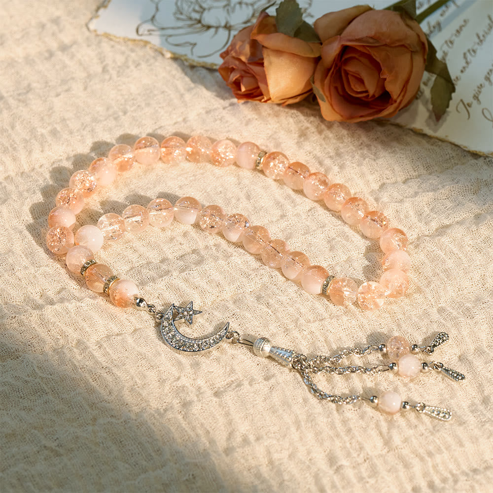 HilalHaven 10mm Round Ice-Crack Glass 33 Beads Tasbih — Handcrafted Cultural Prayer Beads with Moon Star Tassel - image 13