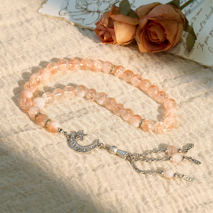 HilalHaven 10mm Round Ice-Crack Glass 33 Beads Tasbih — Handcrafted Cultural Prayer Beads with Moon Star Tassel - image 13