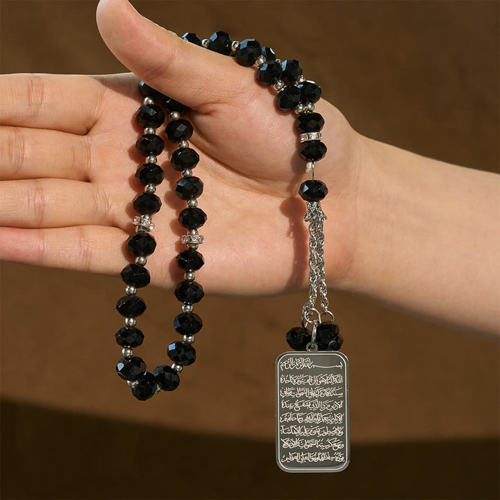 HilalHaven Faceted Glass 33 Beads Tasbih with Stainless Steel Ayatul Kursi Pendant —  Handcrafted Cultural Prayer Beads - image 3