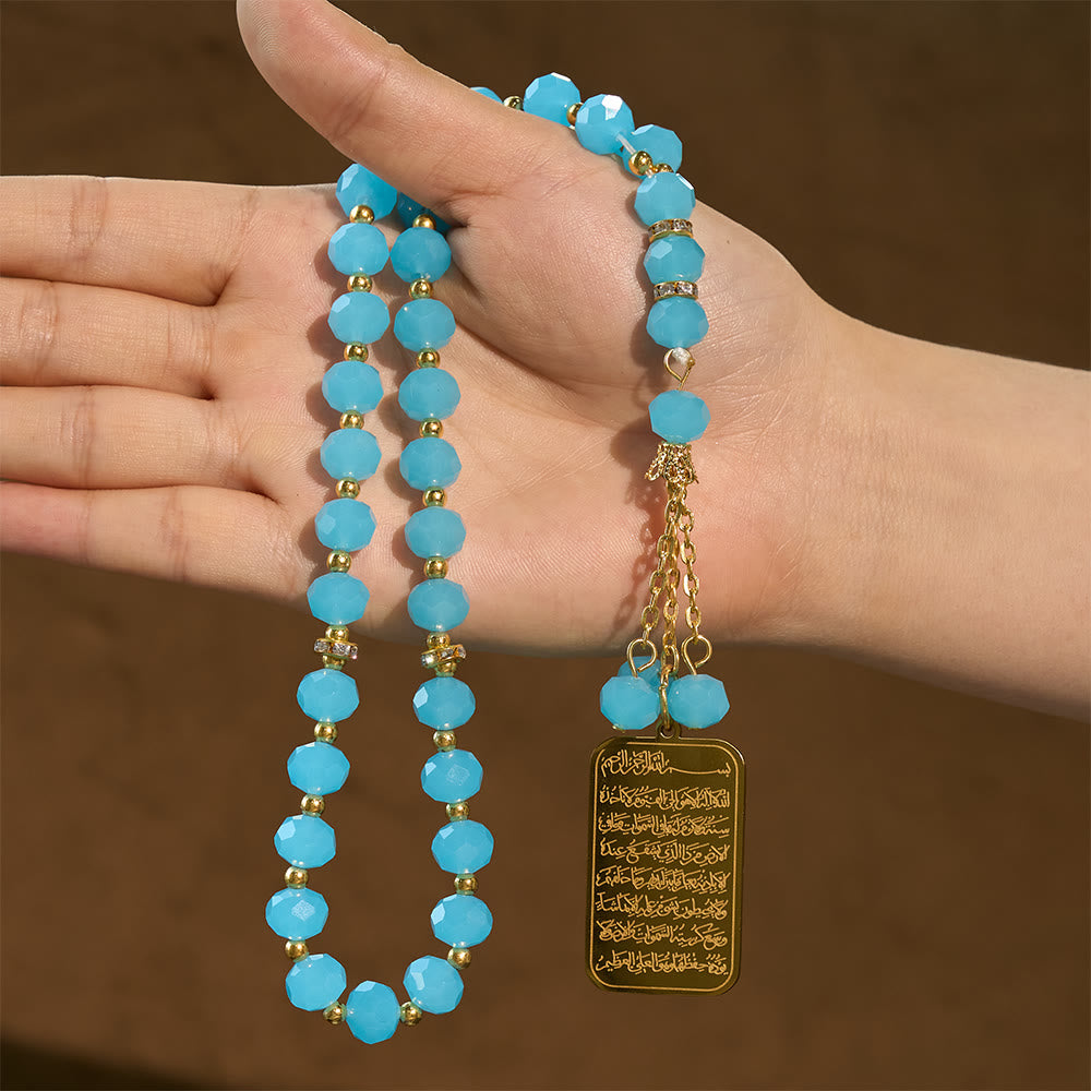 HilalHaven Faceted Glass 33 Beads Tasbih with Stainless Steel Ayatul Kursi Pendant —  Handcrafted Cultural Prayer Beads - image 8