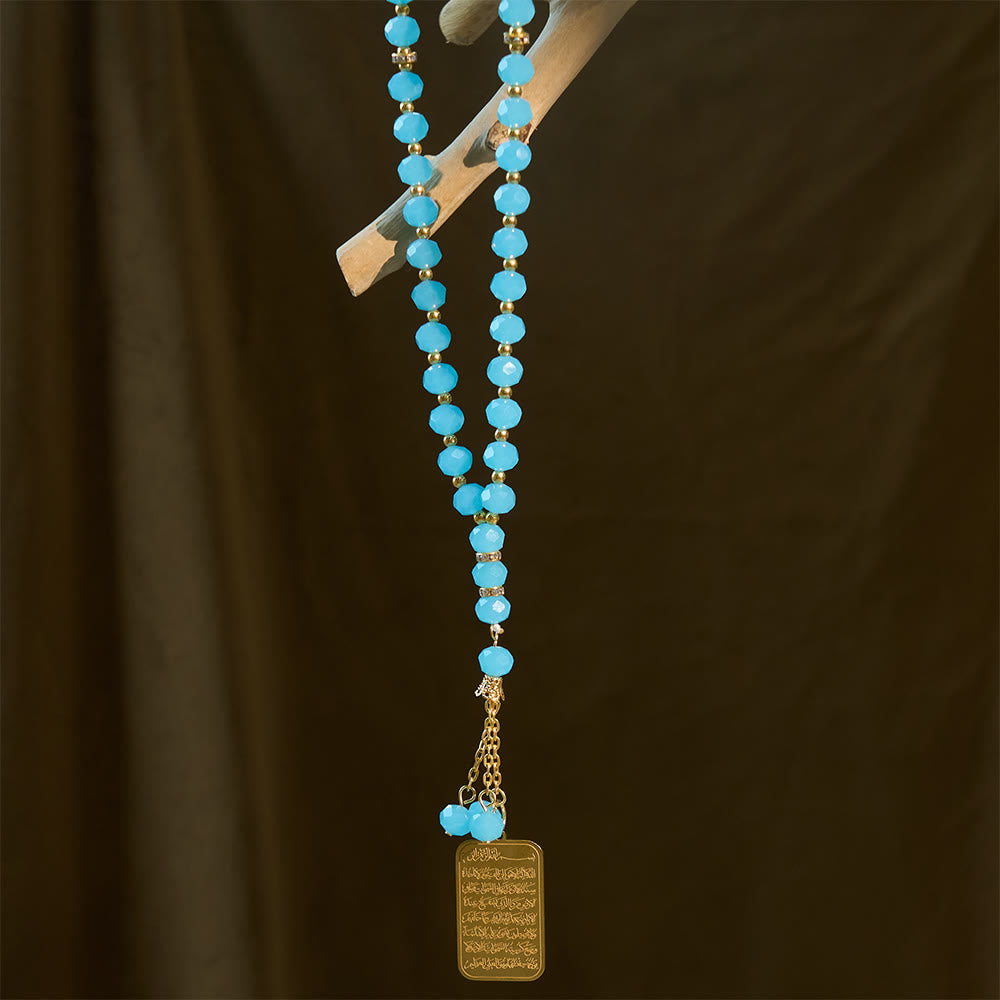 HilalHaven Faceted Glass 33 Beads Tasbih with Stainless Steel Ayatul Kursi Pendant —  Handcrafted Cultural Prayer Beads - image 6
