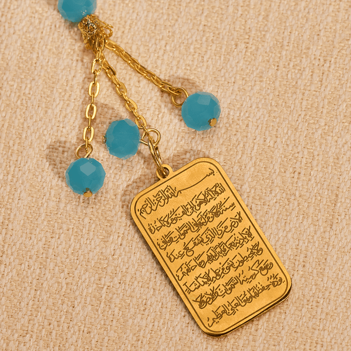 HilalHaven Faceted Glass 33 Beads Tasbih with Stainless Steel Ayatul Kursi Pendant —  Handcrafted Cultural Prayer Beads - image 7