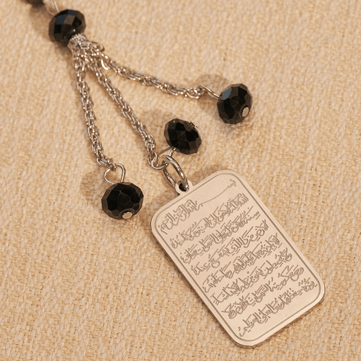 HilalHaven Faceted Glass 33 Beads Tasbih with Stainless Steel Ayatul Kursi Pendant —  Handcrafted Cultural Prayer Beads - image 2
