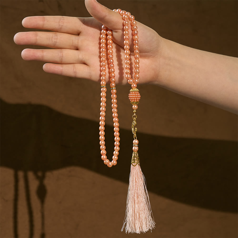 HilalHaven 6mm Round Faux Pearl Glass Tasbih with Tassel — Handcrafted Modern Minimalist Islamic Prayer Beads - image 8