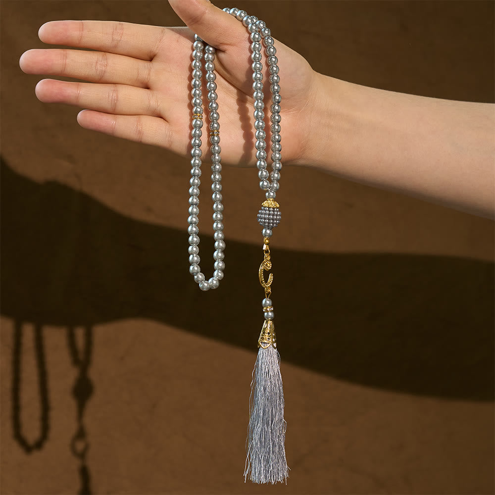 HilalHaven 6mm Round Faux Pearl Glass Tasbih with Tassel — Handcrafted Modern Minimalist Islamic Prayer Beads - image 15