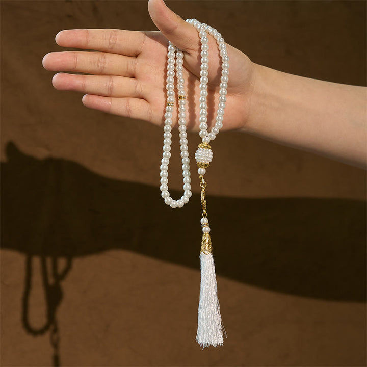 HilalHaven 6mm Round Faux Pearl Glass Tasbih with Tassel — Handcrafted Modern Minimalist Islamic Prayer Beads - image 11